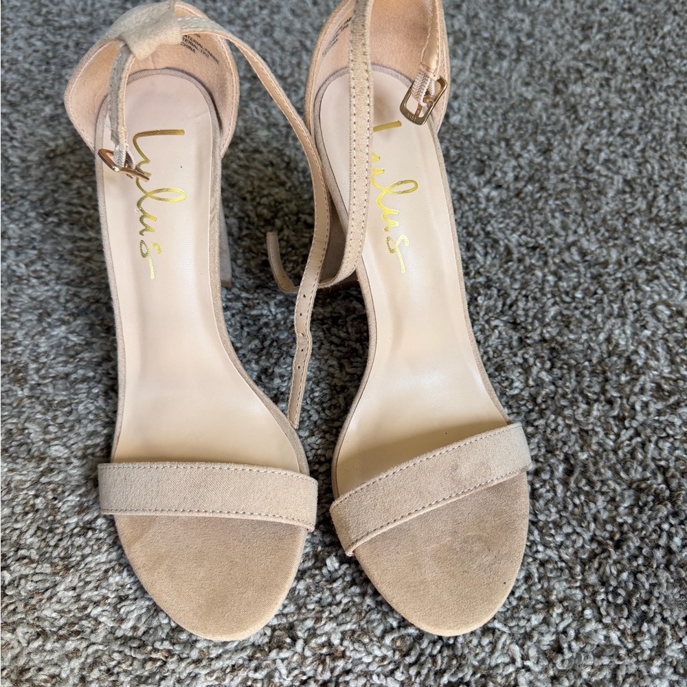Lulu's Beige Suede Open-Toe Ankle-Strap Heels